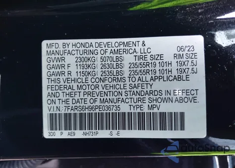 2023 Honda Cr-V Hybrid Sport Touring из США, поврежденный, VIN 7FARS6H96PE036735